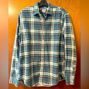 J Crew Shirt Mens Medium Blue Plaid Long Sleeve Button Up Preppy 100% Cotton
